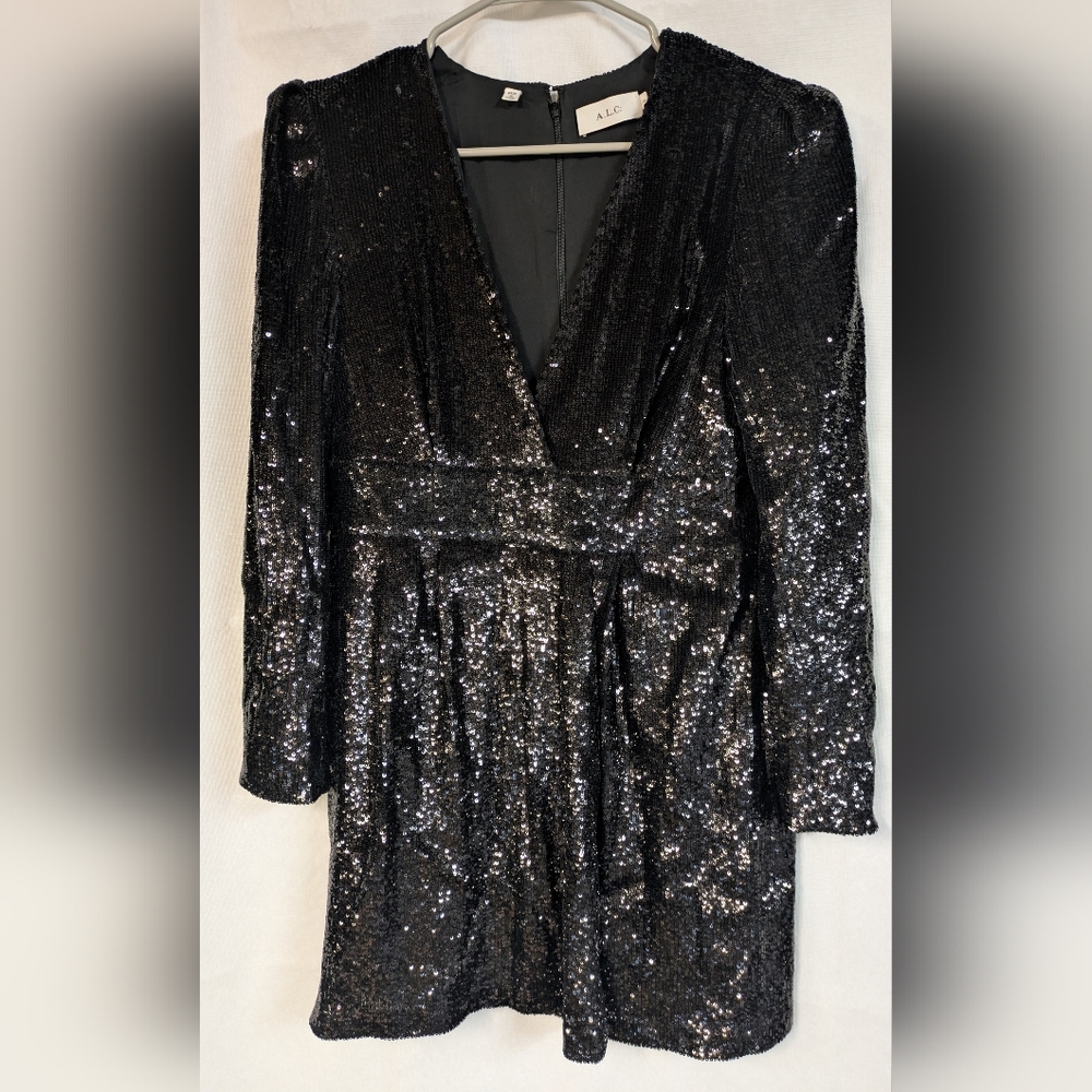 A.L.C. Shimmering Black Sequin Mara Dress